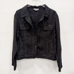 Weekendz Off Lagenlook Linen Moto Jacket Button Front Medium